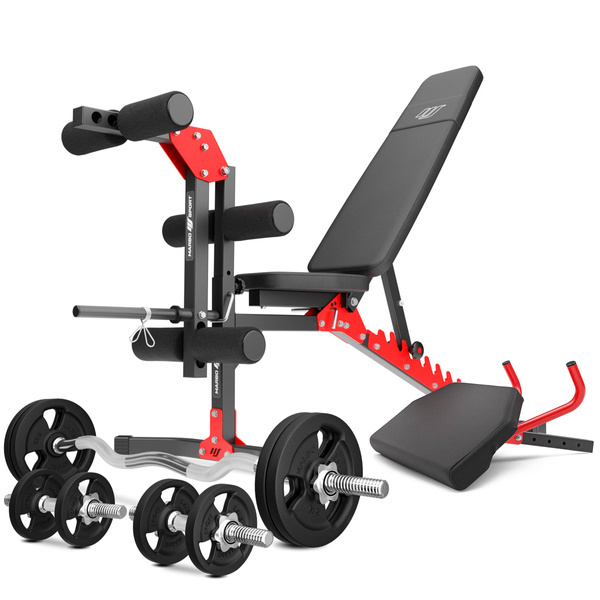 Sada MH1_68KG_KIER | Nastavitelná lavice + leg press + modlitebník (vsuvka) + sada hřídelí a závaží 42 kg - Marbo Sport