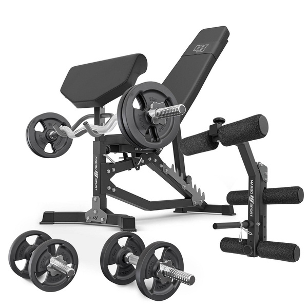 Sada MS39_2.0_42KG | Oboustranně nastavitelná lavice + modlitebník + lis + set os a závaží 42 kg – Marbo Sport