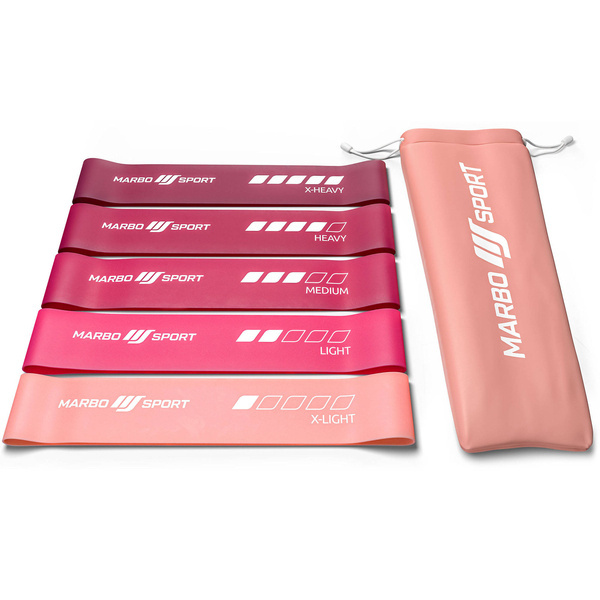 Sada 5 růžových odporových gum 600 x 50 mm - Marbo Sport