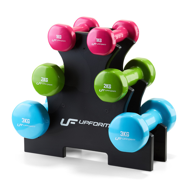 Sada vinylových fitness činek 12 kg se stojanem – UpForm