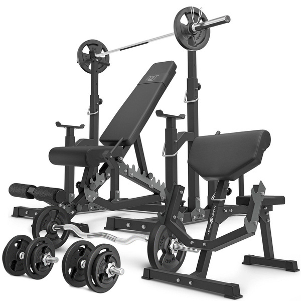 Sada MS5_2.0_83KG | Oboustranná lavice + nastavitelné stojany + Scottova lavice (modlitebník) s nastavitelnou opěrou + sada os a závaží 83 kg - Marbo Sport